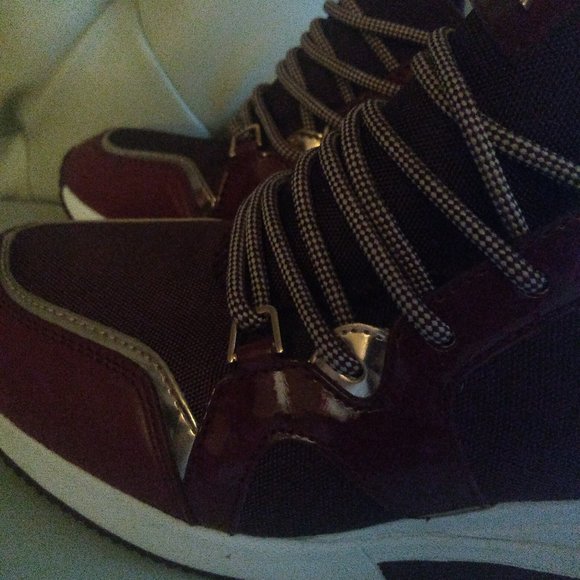 Michael Kors Liv Trainer Wedge Platform Sneakers Oxblood Size 8 - Picture 8 of 14